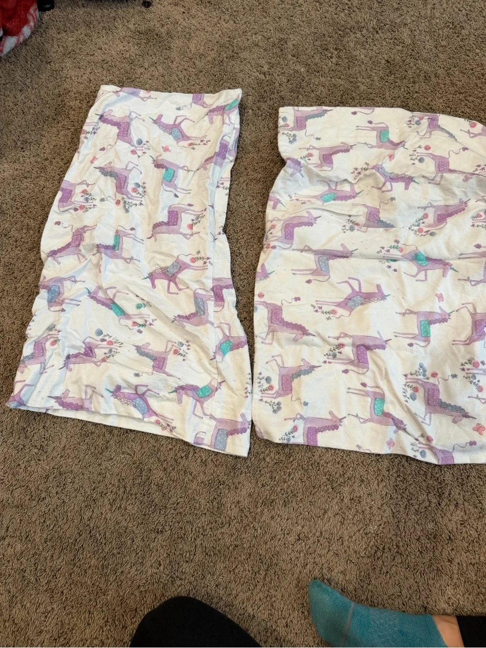 Pottery Barn Kids Full Size Organic Cotto. Purple Unicorn Flannel Sheet set